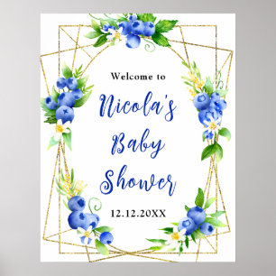 Poster Bienvenue à la Baby Shower Florale aux Bleuets