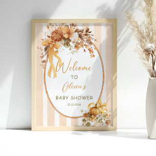 Poster Bienvenue à la Baby Shower Florale de Citrouille d