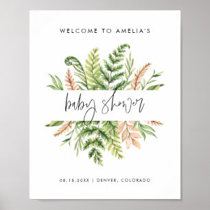 Poster Bienvenue à la Baby Shower Foliage Sauvage Aquarel