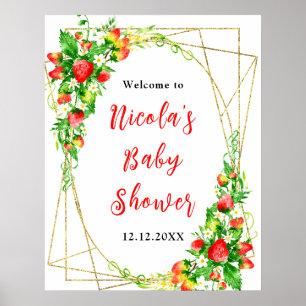 Poster Bienvenue à la Baby Shower Fraises et Marguerites