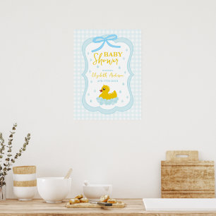 Poster Bienvenue à la baby shower Gingham Garçon aux gout