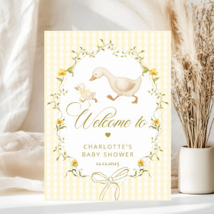 Poster Bienvenue à la baby shower Goose à carreaux neutre