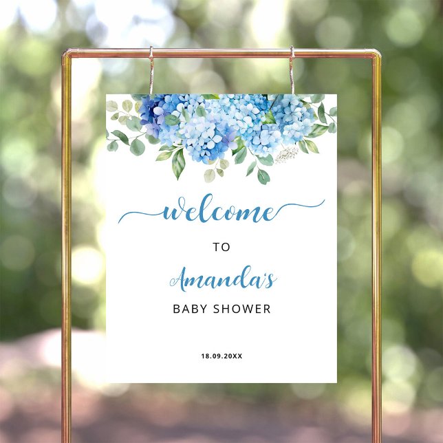 Poster Bienvenue à la Baby Shower Hydrangea Bleu (Créateur téléchargé)