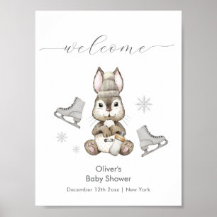 Poster Bienvenue à la Baby Shower Lapin d'Hiver sur Glace