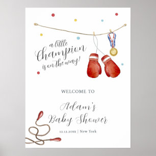 Poster Bienvenue à la Baby Shower Little Champion Boxe Mo