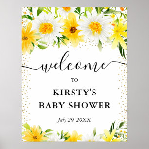 Poster Bienvenue à la Baby Shower Marguerites et Fleurs J