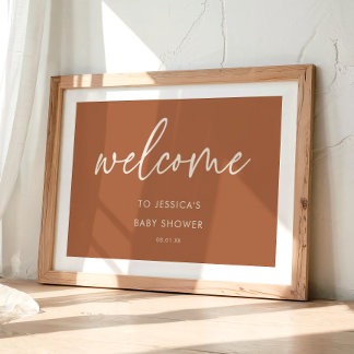 Poster Bienvenue à la Baby Shower Minimaliste Bohème Terr