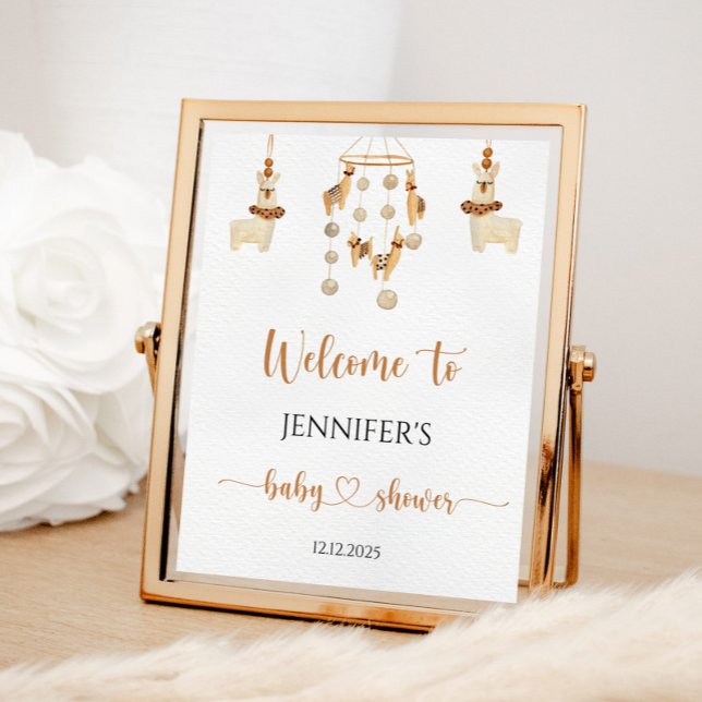 Poster Bienvenue à la baby shower mobile Boho Llama (Créateur téléchargé)