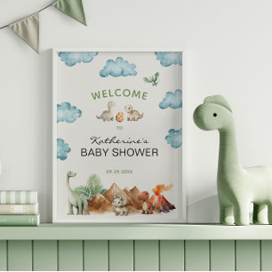 Poster Bienvenue à la Baby Shower Naissance de Dinosaure 