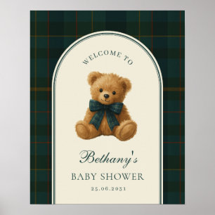Poster Bienvenue à la Baby Shower Ourson à Carreaux Tarta