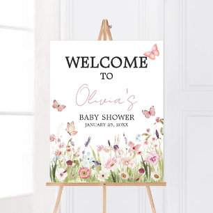 Poster Bienvenue à la Baby Shower Papillon Fleur Sauvage