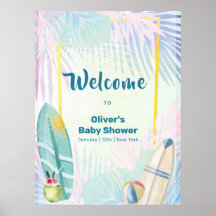 Bienvenue à la Baby Shower Pastel Surfboard Plam B