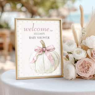 Poster Bienvenue à la Baby Shower Pink Bow Pumpkin