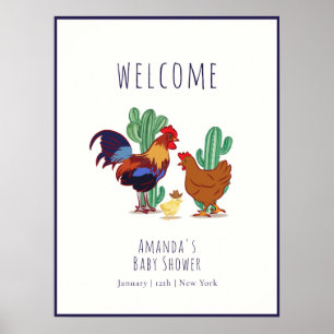 Poster Bienvenue à la Baby Shower Poussin de Cactus Occid