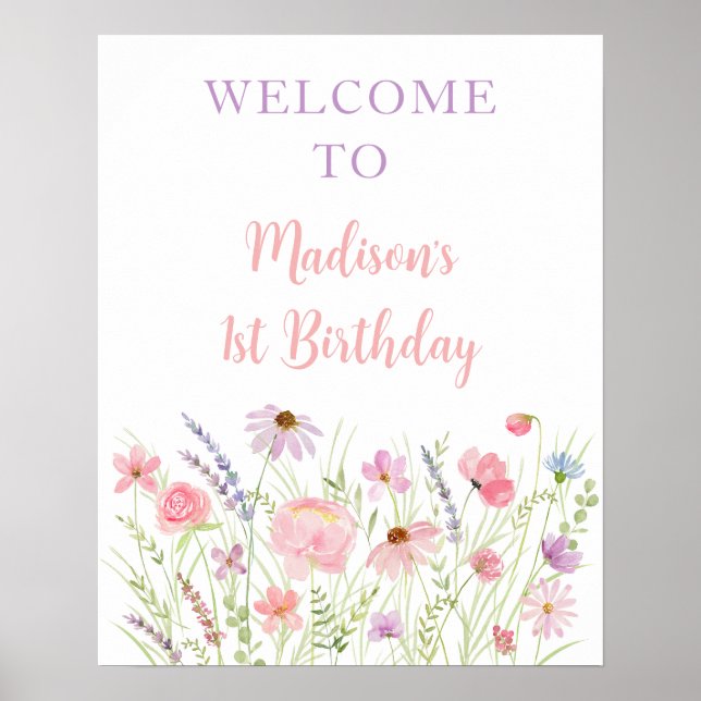 Poster Bienvenue à la Baby Shower Prairie de Fleurs Sauva (Devant)