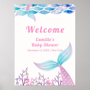 Poster Bienvenue à la Baby Shower Queue de Sirène sous la