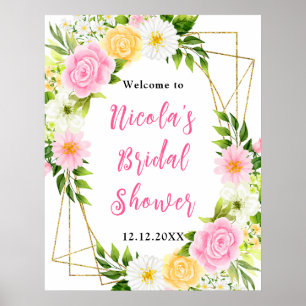 Poster Bienvenue à la Baby Shower Rose et Jaune