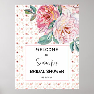 Poster Bienvenue à la Baby Shower Rose Floral