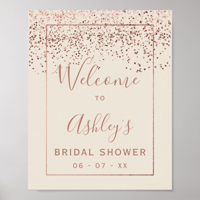 Poster Bienvenue à la baby shower rose gold et ivoire (Devant)