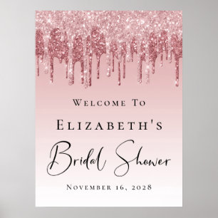 Poster Bienvenue à la Baby Shower Rose Gold Pailleté