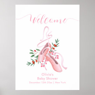 Poster Bienvenue à la Baby Shower Rose Hiver Ballerine Tu