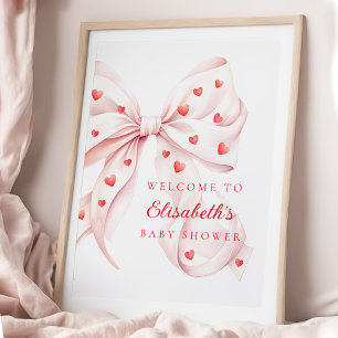 Poster Bienvenue à la Baby Shower Rose Mignonne