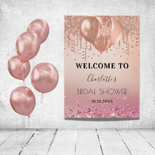 Poster Bienvenue à la Baby Shower rose pailleté or rose