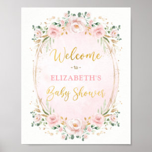 Poster Bienvenue à la Baby Shower Rose Pâle Élégante avec