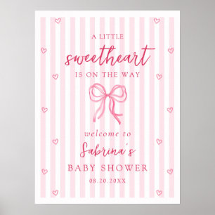 Poster Bienvenue à la baby shower Rose Ruban Petit Chéri