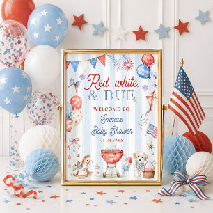 Poster Bienvenue à la Baby Shower Rouge Blanc et Bébé à N