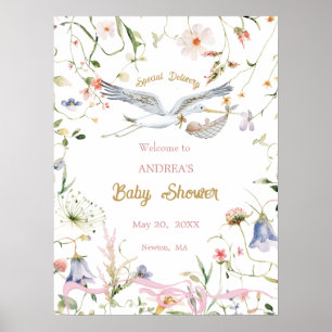 Poster Bienvenue à la Baby Shower Ruban Fleur Sauvage Cig