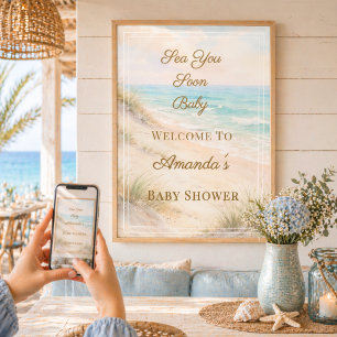 Poster Bienvenue à la Baby Shower Sea You Soon sur la Pla