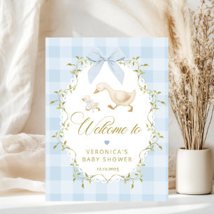 Poster Bienvenue à la Baby Shower Silly Goose à carreaux 