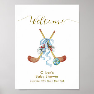 Poster Bienvenue à la Baby Shower Star d'Hiver de Hockey