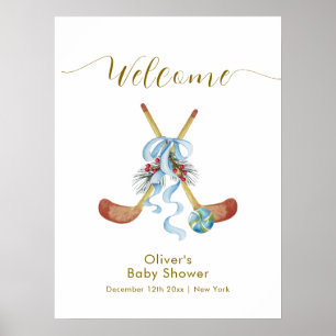 Poster Bienvenue à la Baby Shower Star d'Hiver de Hockey