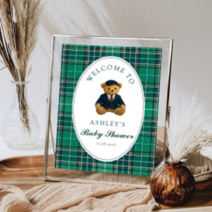 Poster Bienvenue à la Baby Shower Teddy Bear Preppy Boy