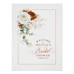 Poster Bienvenue à la Baby Shower Terracotta et Blanc Chi