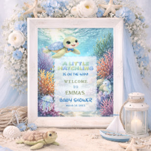Poster Bienvenue à la Baby Shower Tortue de Mer Petit Nou