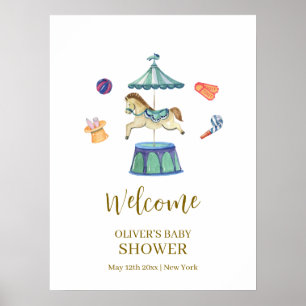 Poster Bienvenue à la Baby Shower Vintage Carrousel Carna