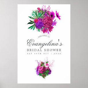 Poster Bienvenue à la Baby Shower Vintage Fuchsia et Viol