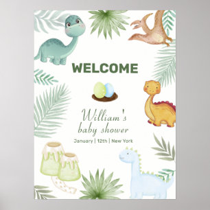 Poster Bienvenue à la Baby Shower Volcan Rawr Rustique