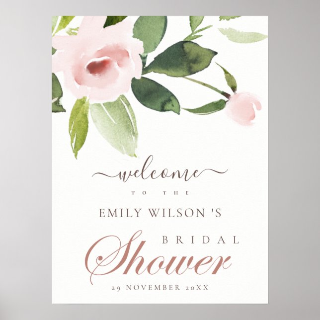 POSTER BIENVENUE À LA DOUCE ROSE PÂLE FLORALE MARIAGE (Devant)