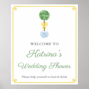 Poster Bienvenue à la douche de mariage jaune vert Boxwoo