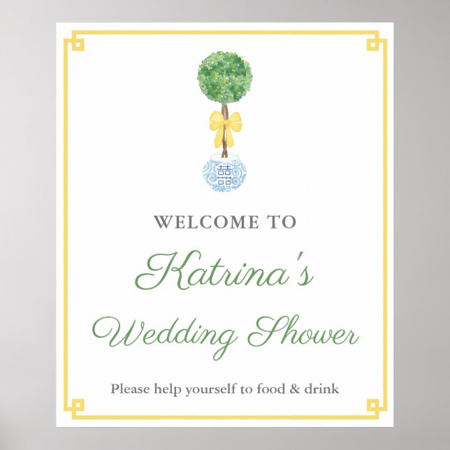 Poster Bienvenue à la douche de mariage jaune vert buis s (Devant)