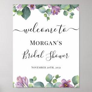 Poster Bienvenue à la douche de mariée Eucalyptus Purple 