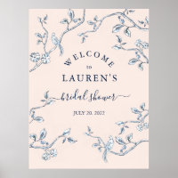 Bienvenue à la douche de mariée toile de Jouy bleu
