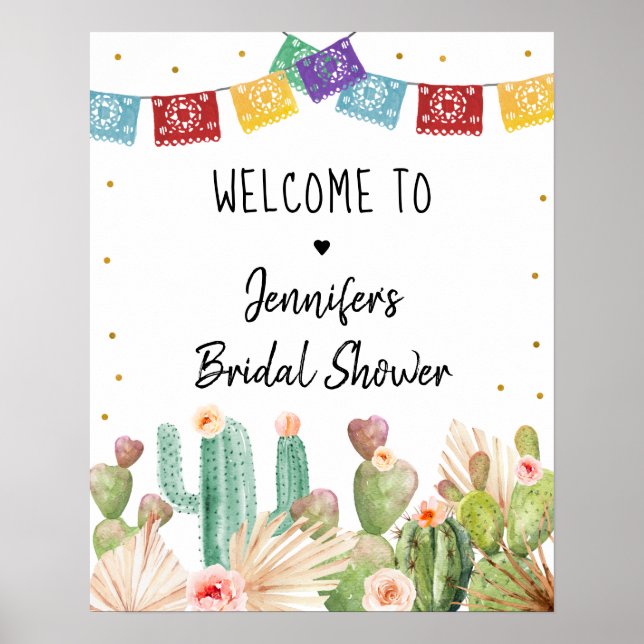 Poster Bienvenue à la fête Cactus Boho pour l'enterrement (Devant)