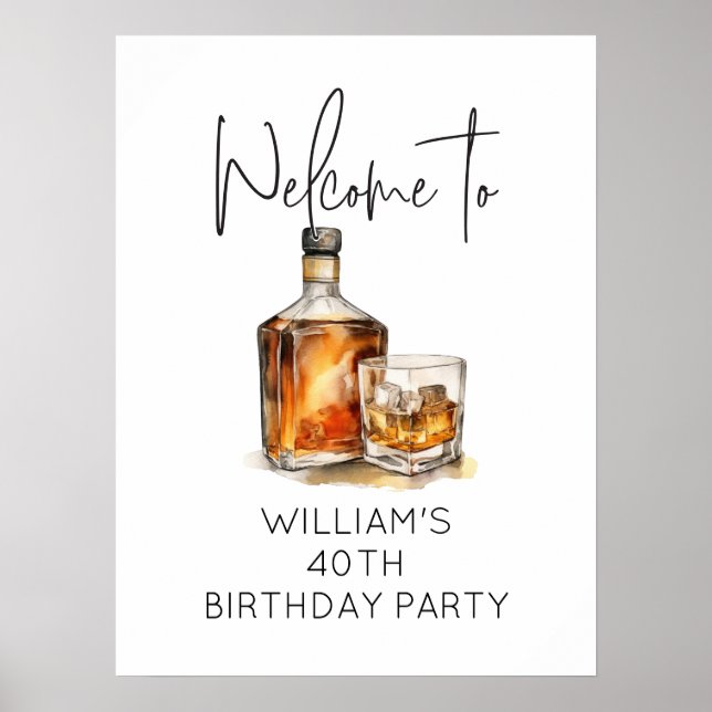 Poster Bienvenue à la fête d'anniversaire 40e Symbole Thè (Devant)