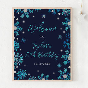 Poster Bienvenue à la fête d'anniversaire aux flocons de 