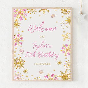 Poster Bienvenue à la fête d'anniversaire aux flocons de 
